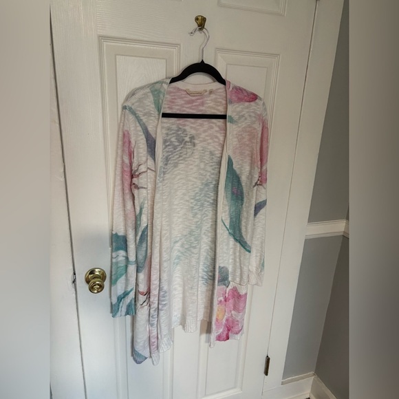 Soft Surroundings Longline Cotton Cardigan | Beachy Floral Open Layer | Size M - Picture 2 of 9